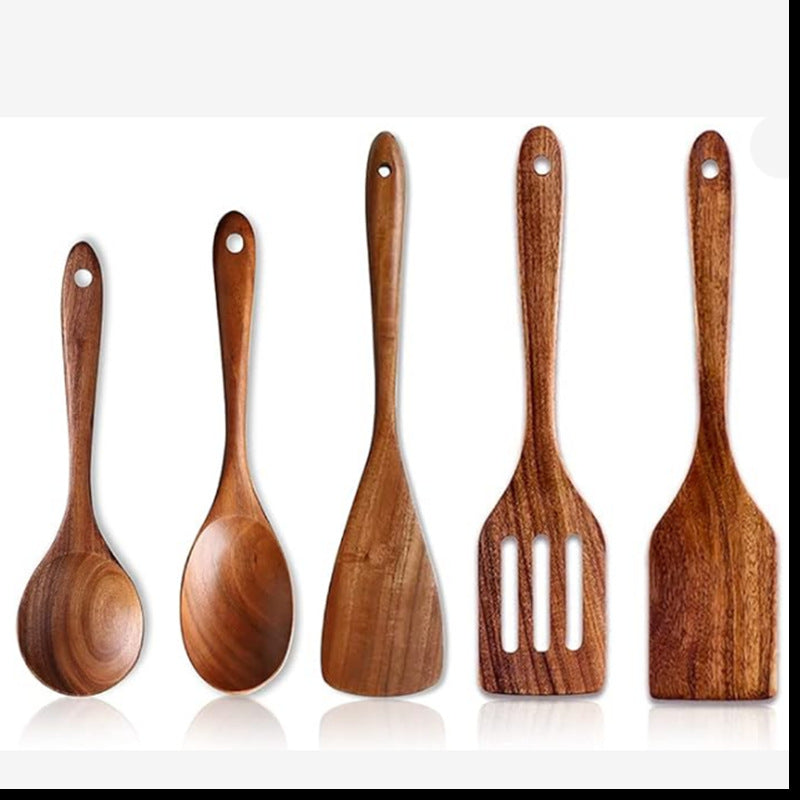 Teak Wood Kitchen Utensil Set – Spatula, Spoon & Salad Tools | HealthyLivi