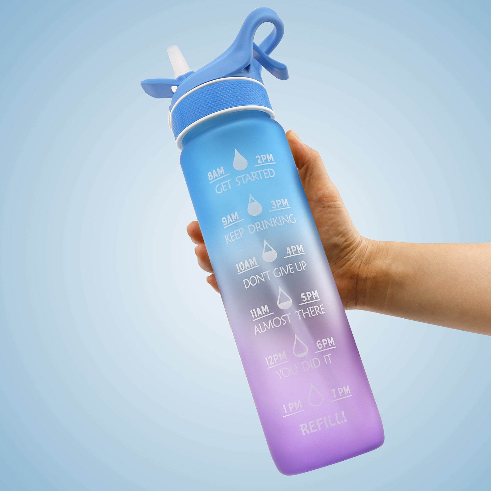 1000ml BPA-Free Sports Water Bottle with Straw & Time Marker