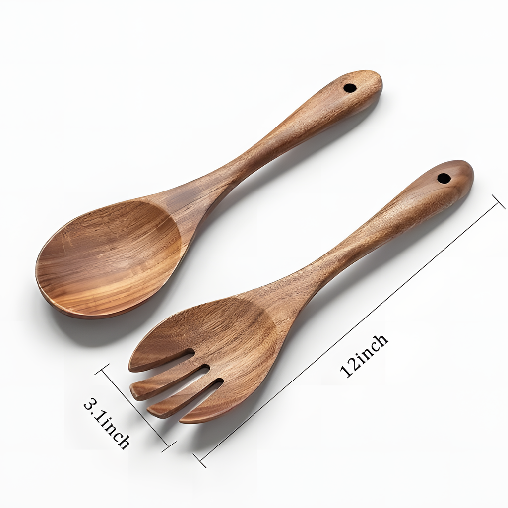 Teak Wood Kitchen Utensil Set – Spatula, Spoon & Salad Tools | HealthyLivi