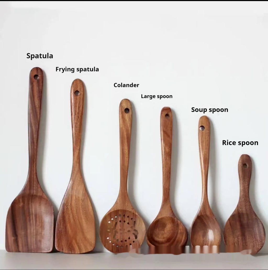 Teak Wood Kitchen Utensil Set – Spatula, Spoon & Salad Tools | HealthyLivi