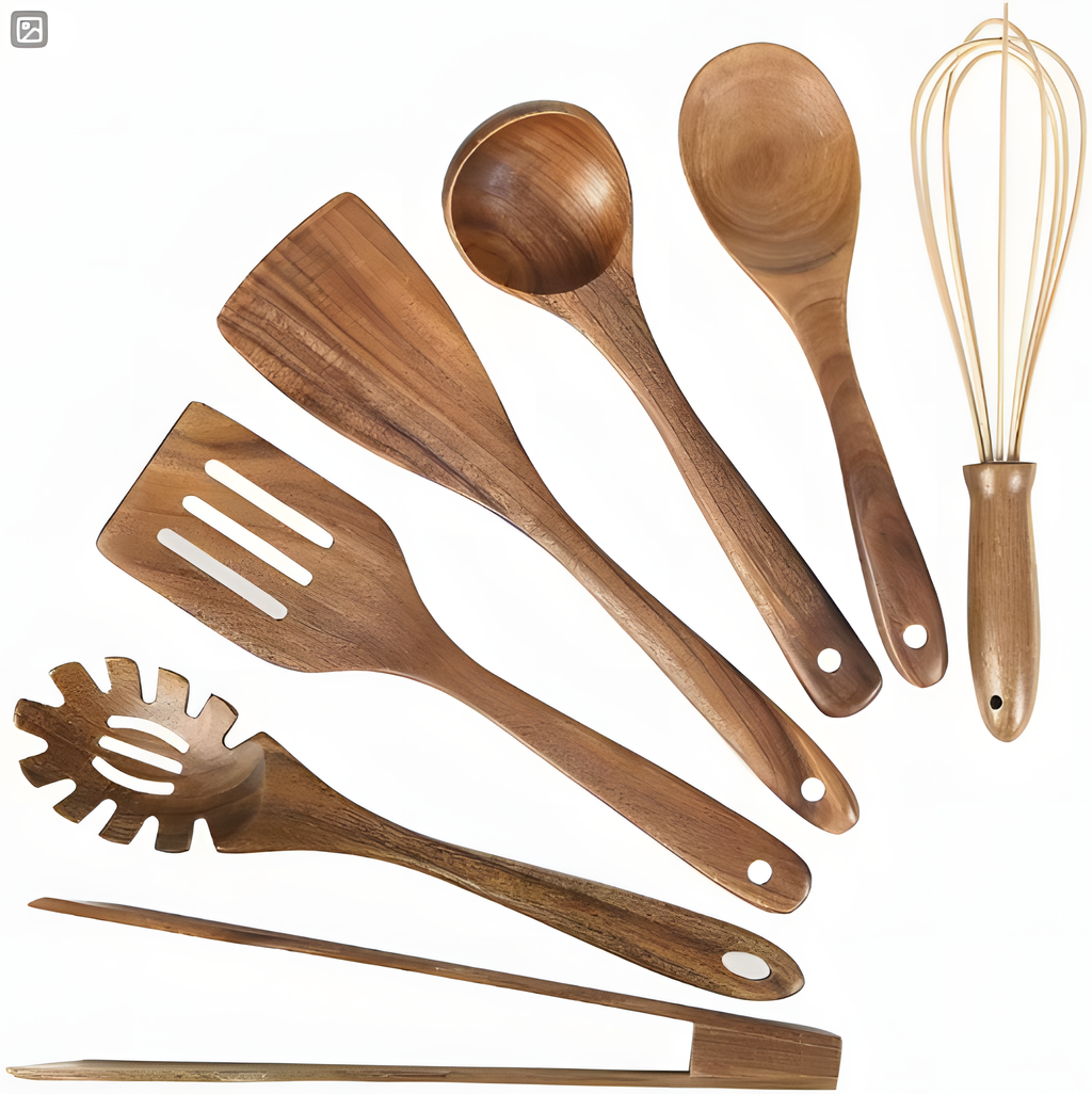 Teak Wood Kitchen Utensil Set – Spatula, Spoon & Salad Tools | HealthyLivi