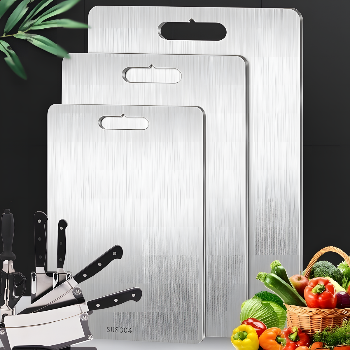 Stainless Steel Double-Sided Cutting & Kneading Board – Food Grade 304, BPA-Free