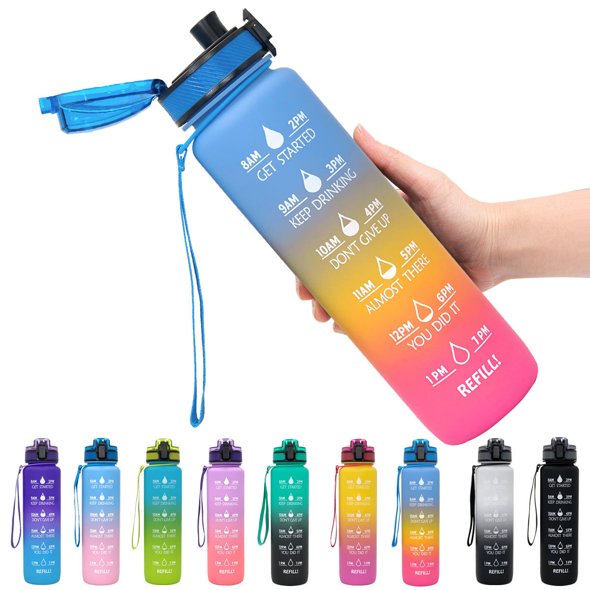 Motivational Water Bottle 1L – BPA-Free Tritan with Time Marker