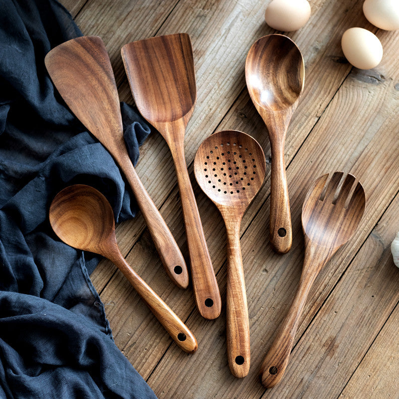 Teak Wood Kitchen Utensil Set – Spatula, Spoon & Salad Tools | HealthyLivi