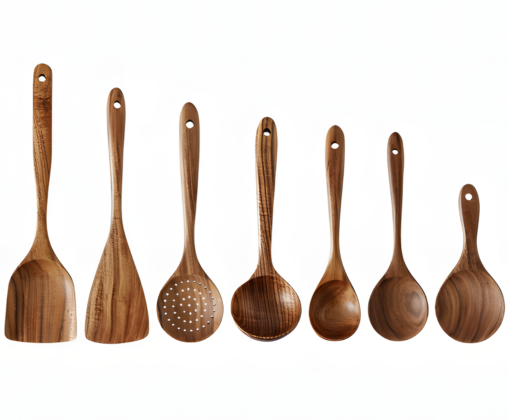 Teak Wood Kitchen Utensil Set – Spatula, Spoon & Salad Tools | HealthyLivi