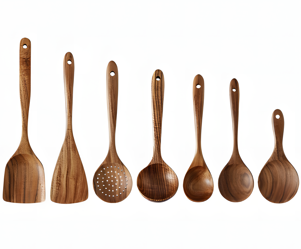 Teak Wood Kitchen Utensil Set – Spatula, Spoon & Salad Tools | HealthyLivi