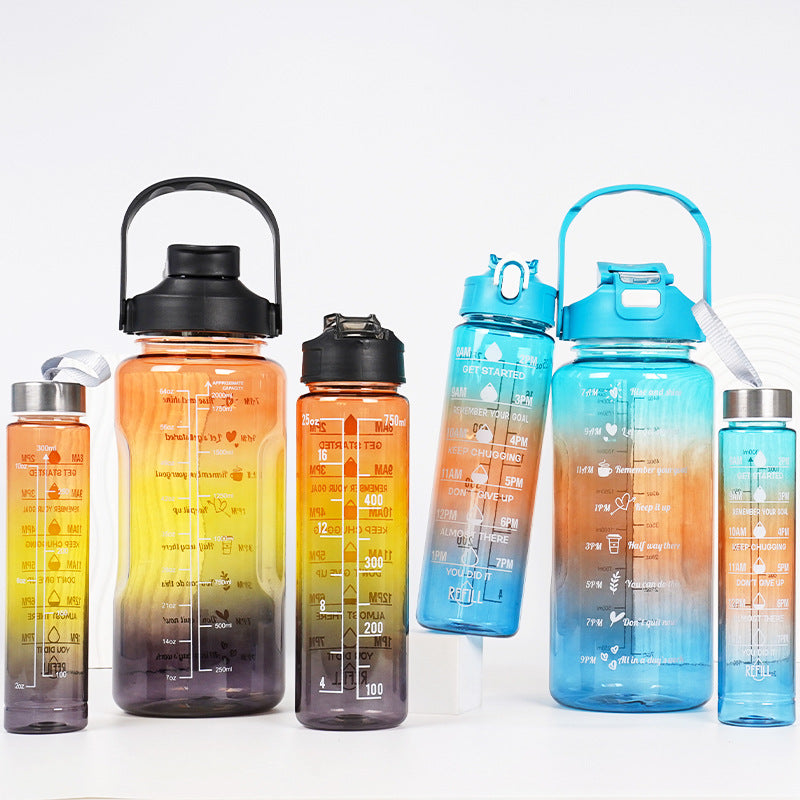 3-Piece Gradient Motivational Water Bottle Set – 2000ml + 750ml + 300ml