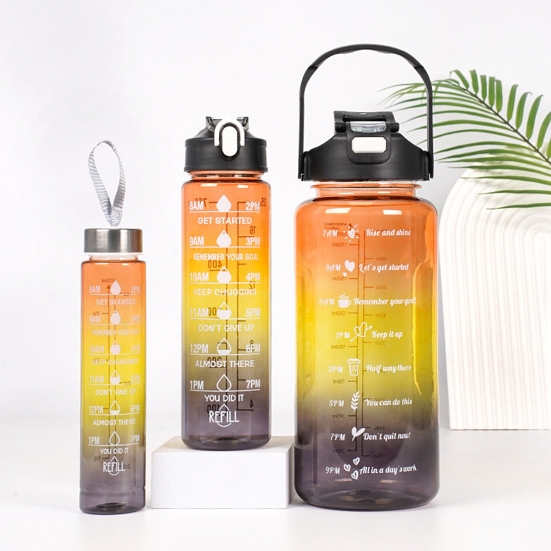 3-Piece Gradient Motivational Water Bottle Set – 2000ml + 750ml + 300ml