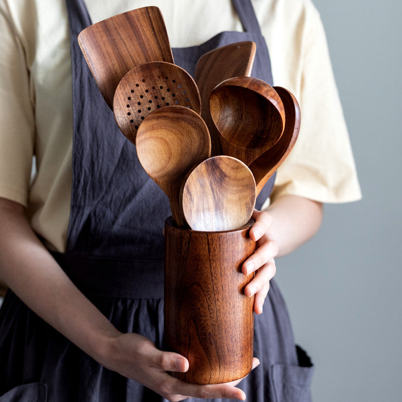 Teak Wood Kitchen Utensil Set – Spatula, Spoon & Salad Tools | HealthyLivi