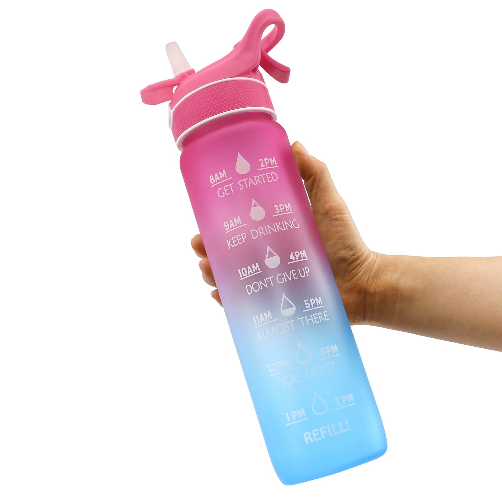 1000ml BPA-Free Sports Water Bottle with Straw & Time Marker