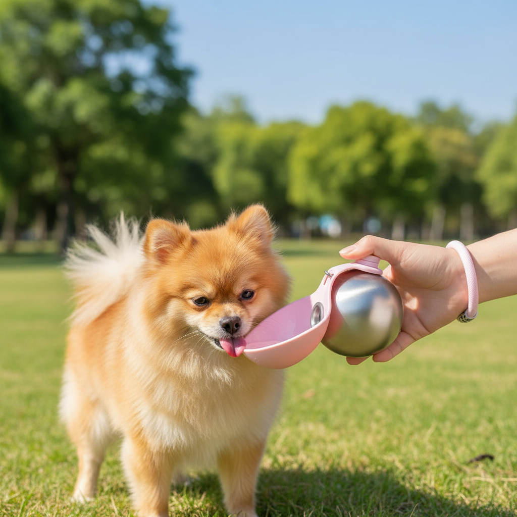 3-in-1 Portable Dog Water Bottle – Stainless Steel with Bowl, Waste Bag Dispenser & Wrist Strap