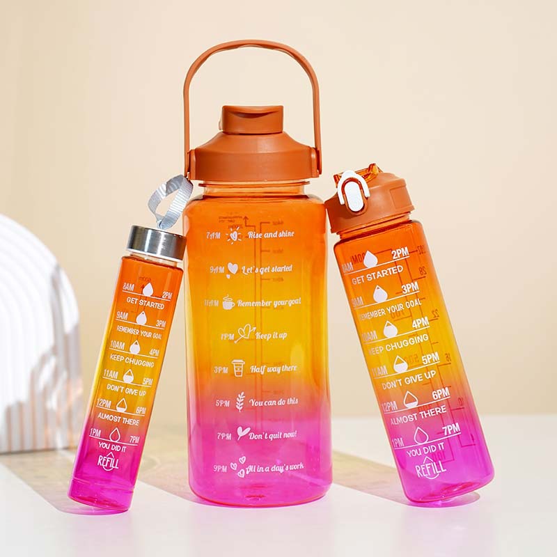 3-Piece Gradient Motivational Water Bottle Set – 2000ml + 750ml + 300ml