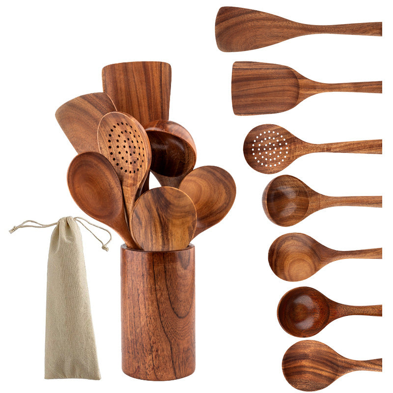 Teak Wood Kitchen Utensil Set – Spatula, Spoon & Salad Tools | HealthyLivi