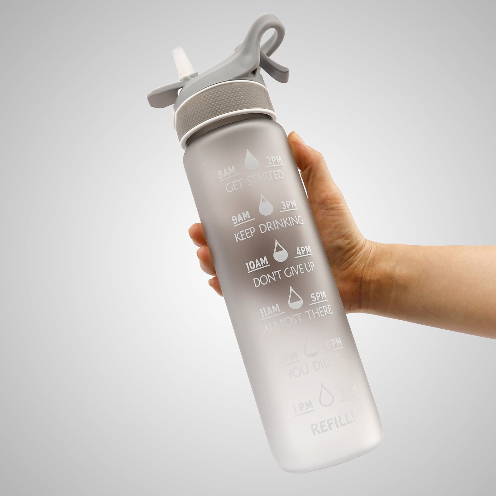 1000ml BPA-Free Sports Water Bottle with Straw & Time Marker