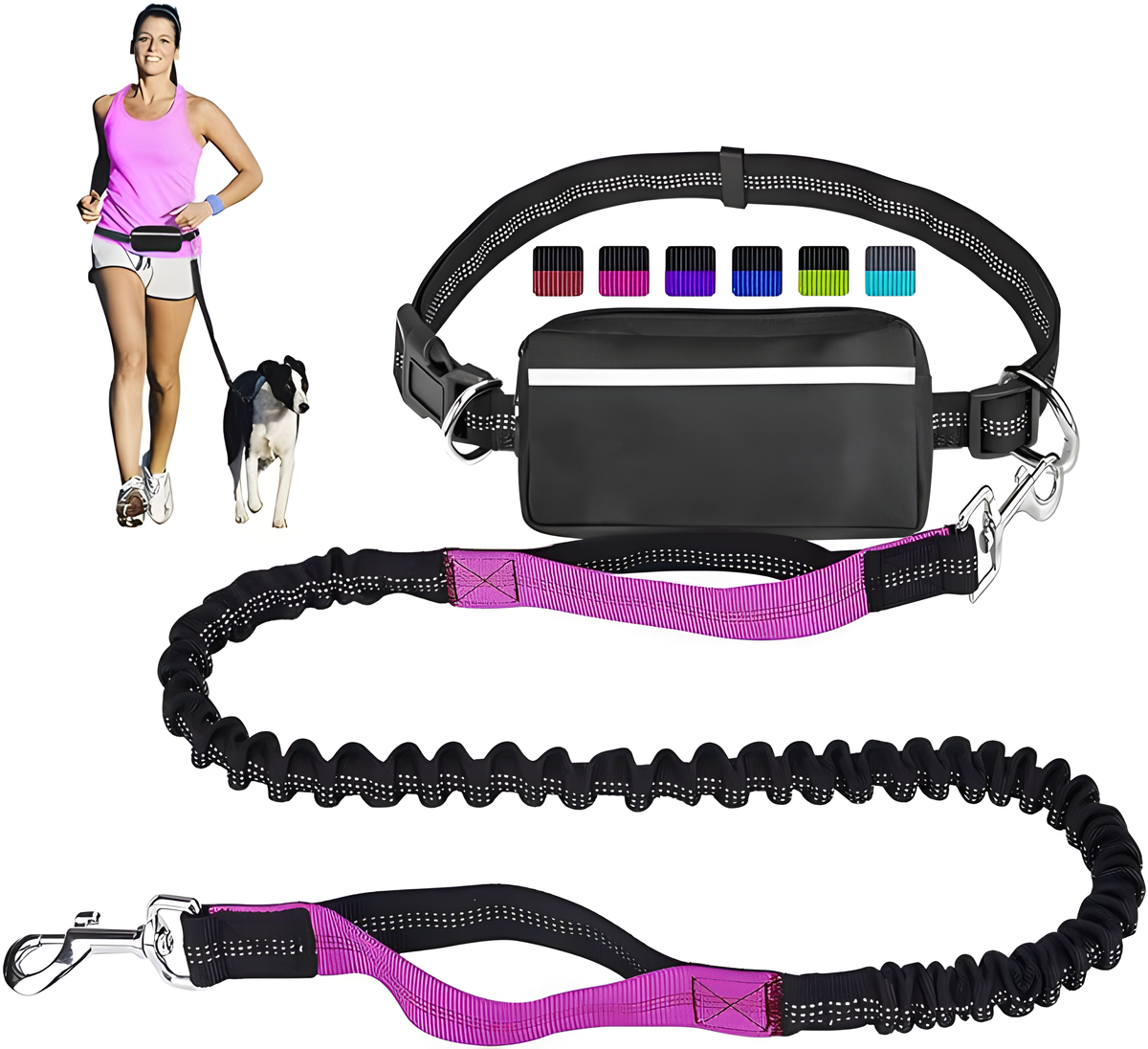 Reflective Pet Running Leash & Waist Pack Set – Hands-Free Dog Lead | HealthyLivi