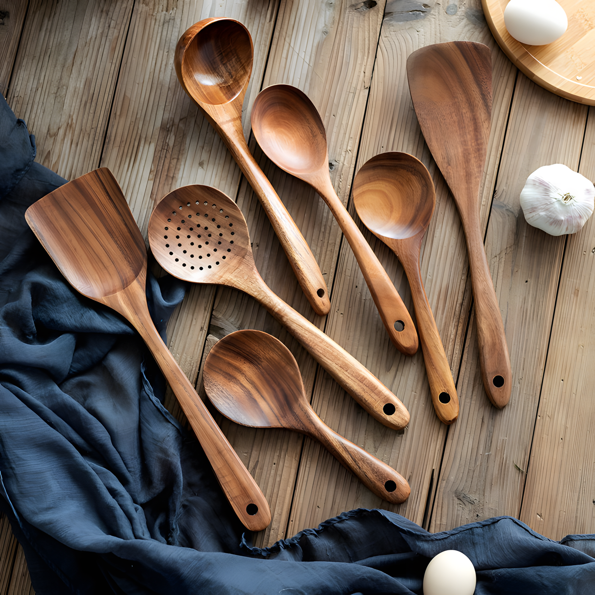 Teak Wood Kitchen Utensil Set – Spatula, Spoon & Salad Tools | HealthyLivi
