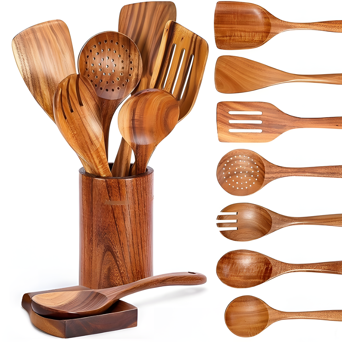 Teak Wood Kitchen Utensil Set – Spatula, Spoon & Salad Tools | HealthyLivi