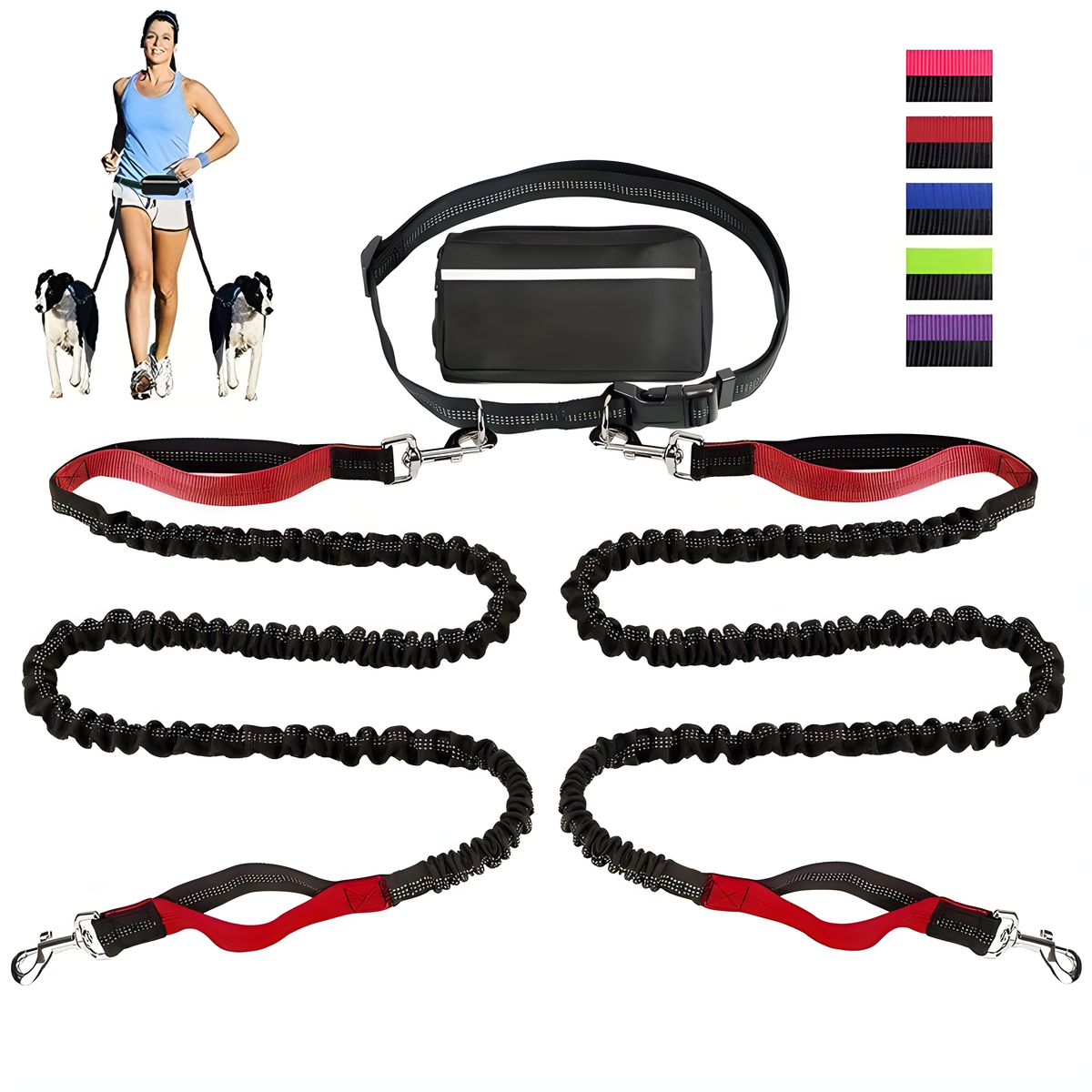 Reflective Pet Running Leash & Waist Pack Set – Hands-Free Dog Lead | HealthyLivi