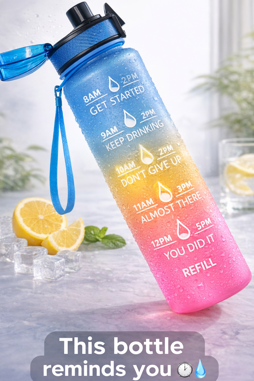 Motivational Water Bottle 1L – BPA-Free Tritan with Time Marker