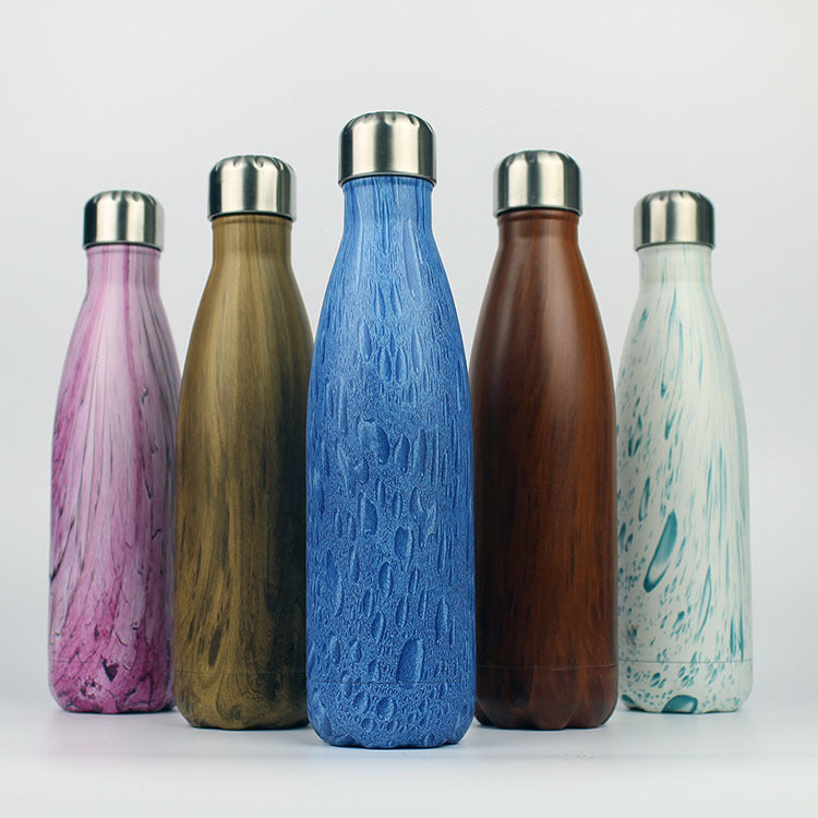 Wood Grain Stainless Steel Thermos 500ml – 304 Steel, 12-24h Insulation