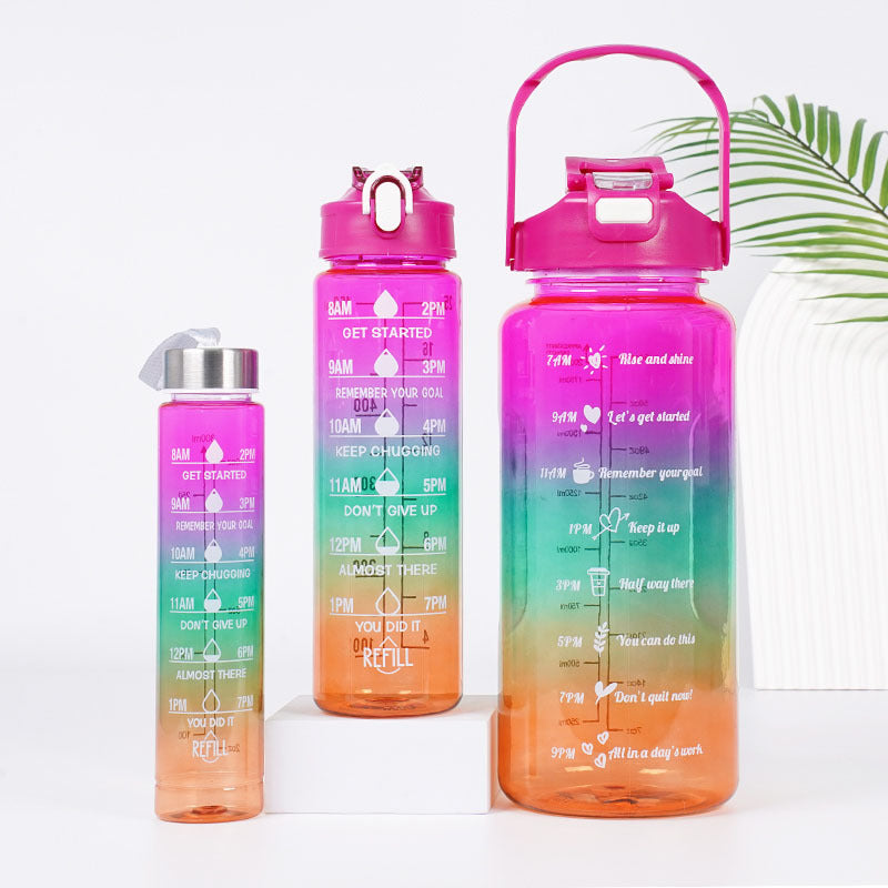 3-Piece Gradient Motivational Water Bottle Set – 2000ml + 750ml + 300ml