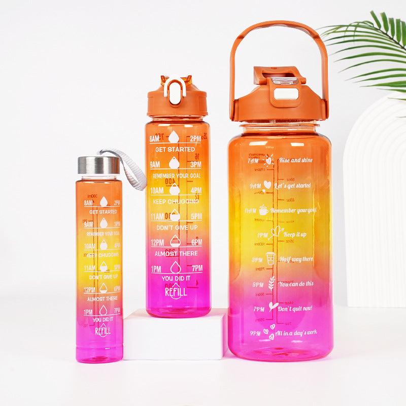 3-Piece Gradient Motivational Water Bottle Set – 2000ml + 750ml + 300ml