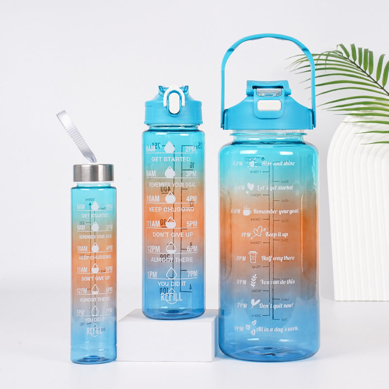 3-Piece Gradient Motivational Water Bottle Set – 2000ml + 750ml + 300ml