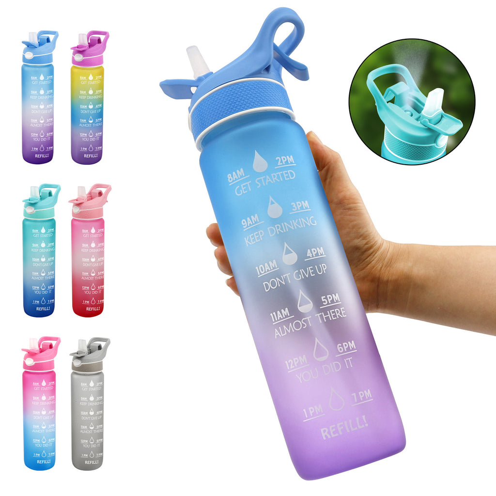 1000ml BPA-Free Sports Water Bottle with Straw & Time Marker