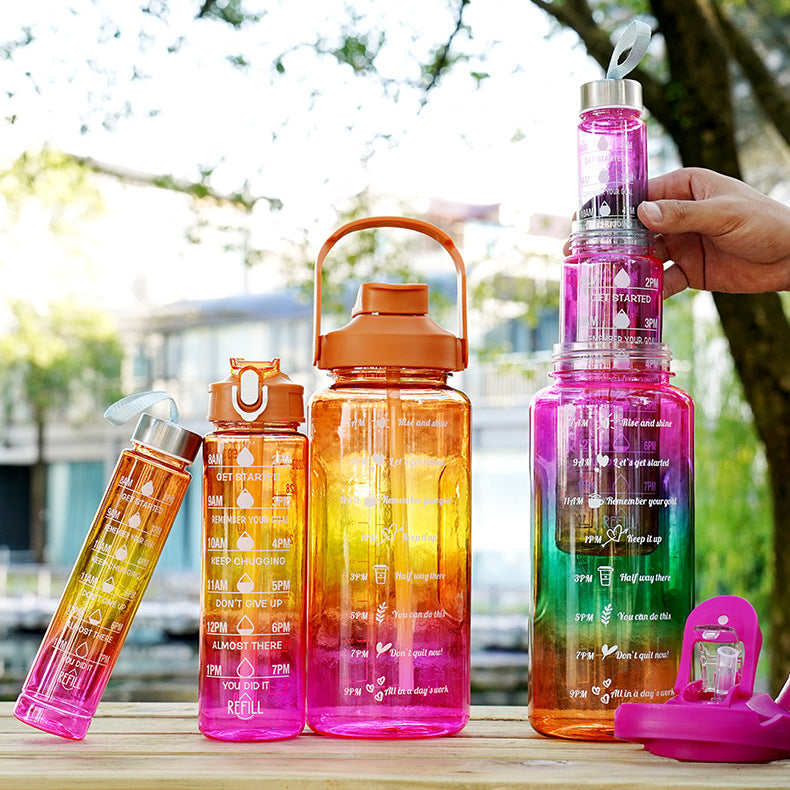 3-Piece Gradient Motivational Water Bottle Set – 2000ml + 750ml + 300ml