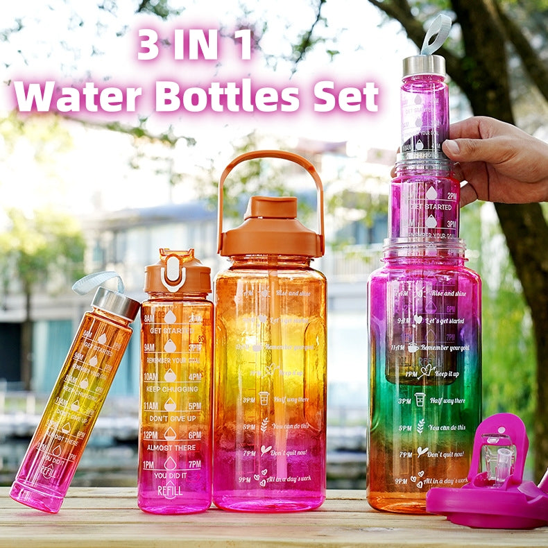 3-Piece Gradient Motivational Water Bottle Set – 2000ml + 750ml + 300ml