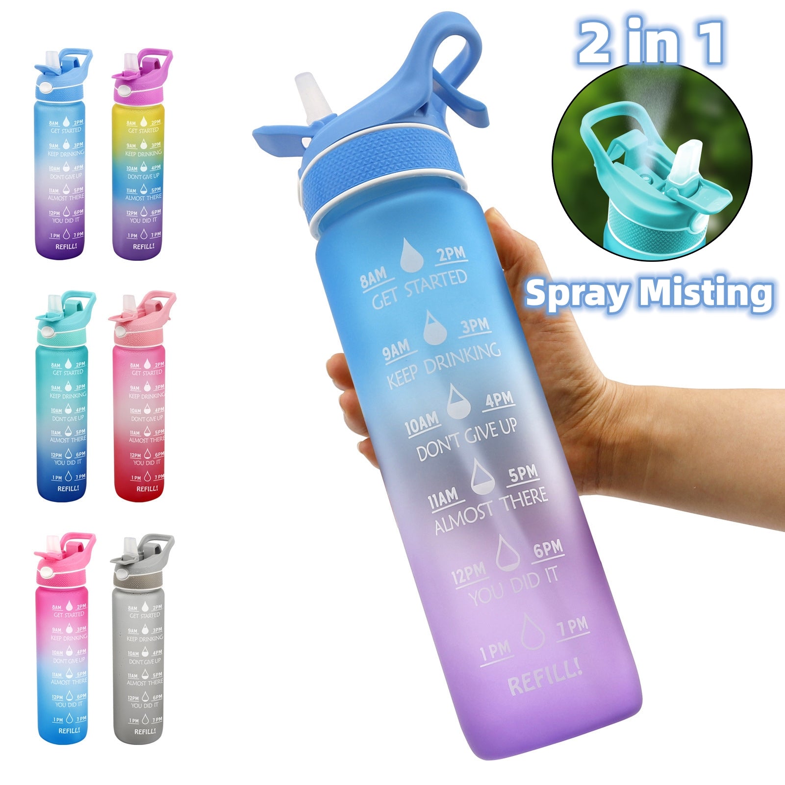 1000ml BPA-Free Sports Water Bottle with Straw & Time Marker