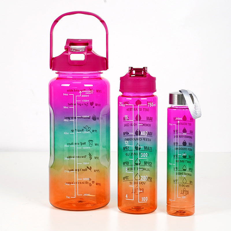 3-Piece Gradient Motivational Water Bottle Set – 2000ml + 750ml + 300ml