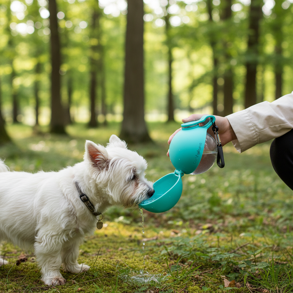 Portable Dog Water Bottle 285ml – Stainless Steel, No-Spill Silicone Bowl