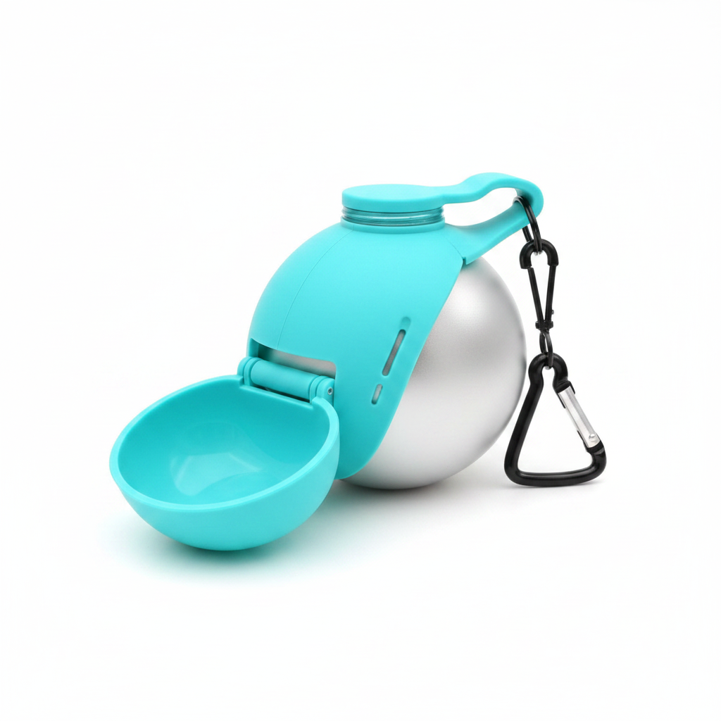Portable Dog Water Bottle 285ml – Stainless Steel, No-Spill Silicone Bowl